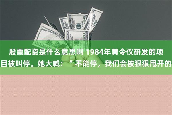 股票配资是什么意思啊 1984年黄令仪研发的项目被叫停。她大喊：＂不能停，我们会被狠狠甩开的