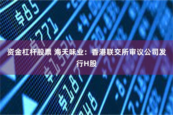 资金杠杆股票 海天味业：香港联交所审议公司发行H股